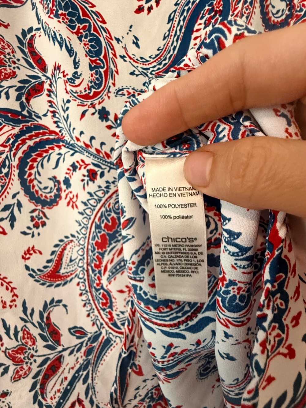 Chico's White Paisley Blouse with Navy & Red Accents - Picture 7 of 7